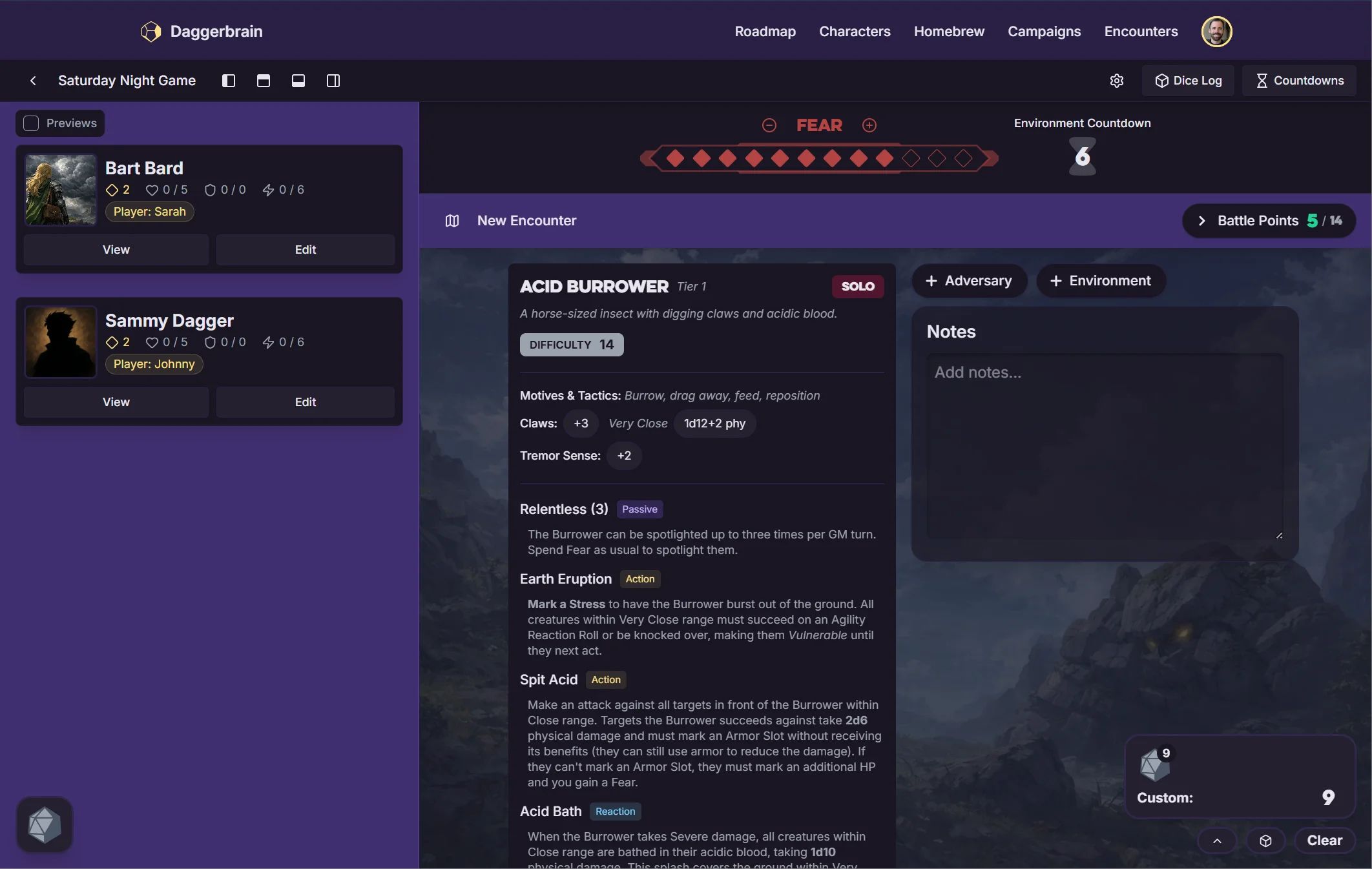 Character sheet screenshot