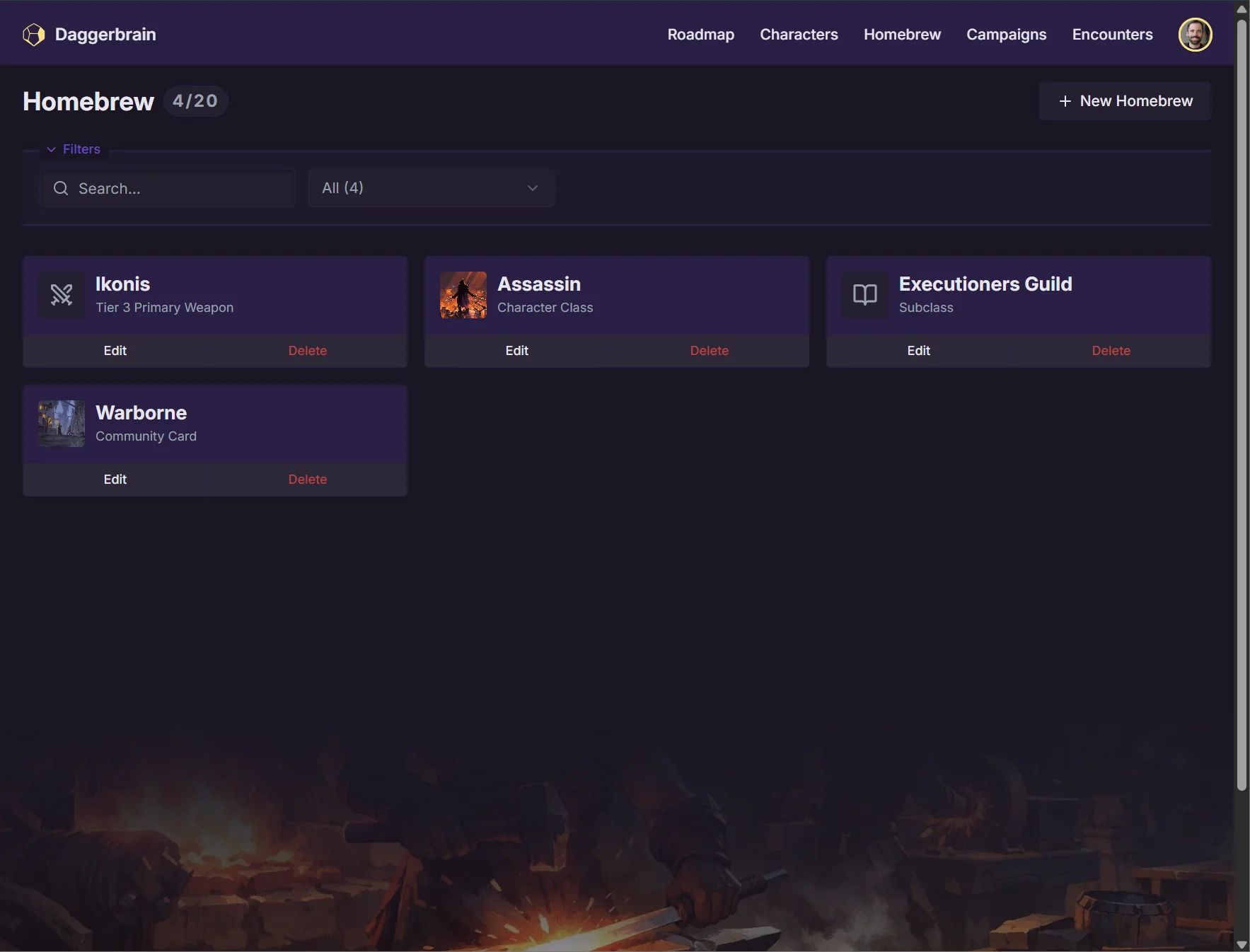 tablet view of the Daggerheart dashboard